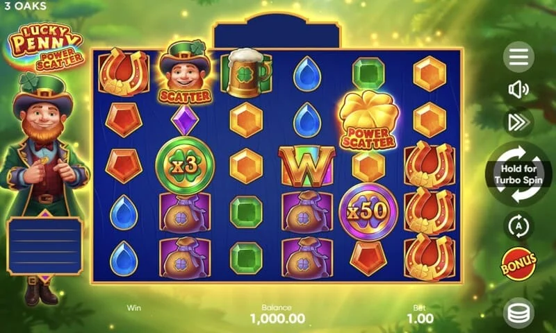 Lucky Penny Power Scatter - Power Scatter სიმბოლო ოქროს მონეტით და განათებით